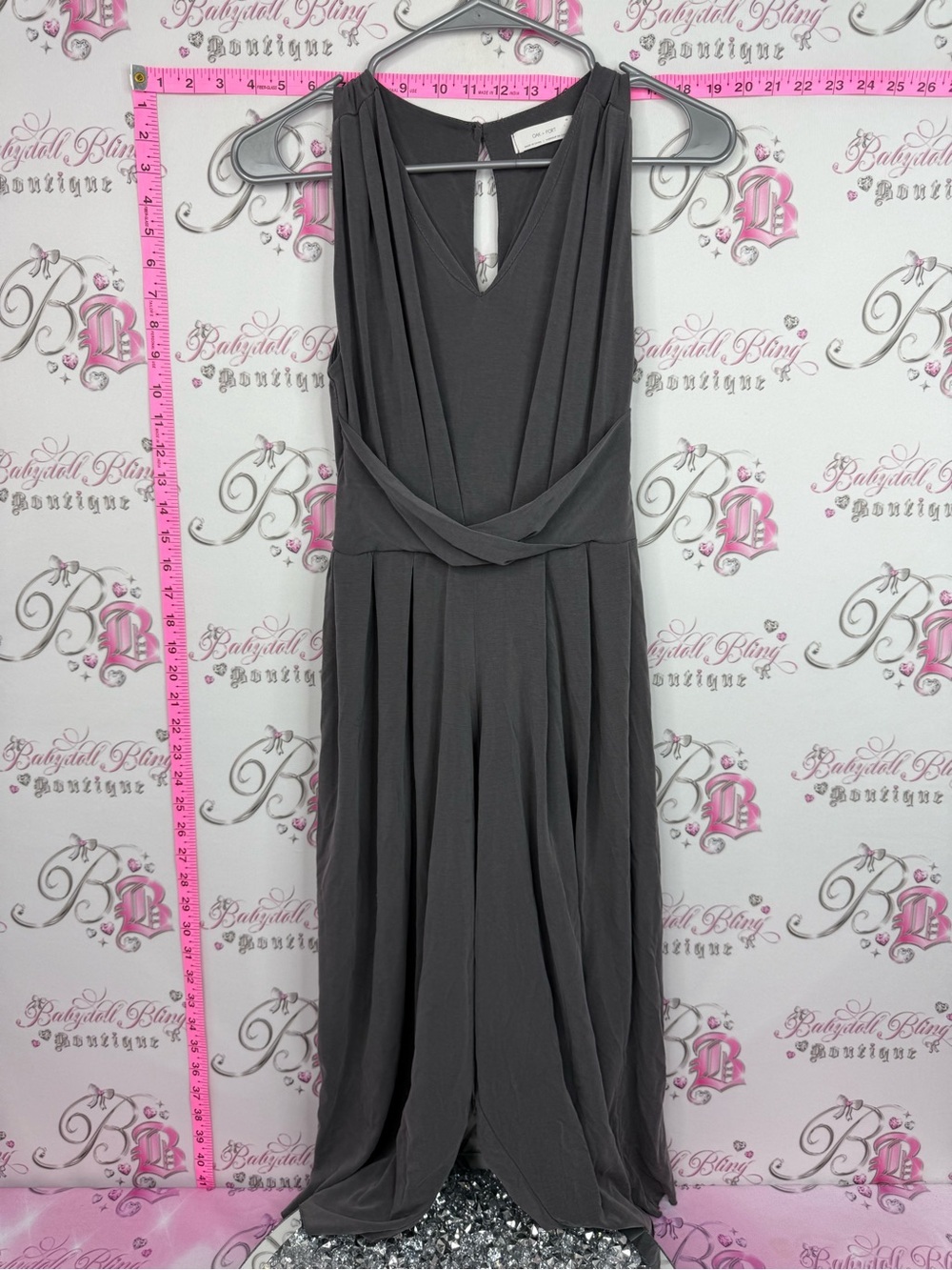 OAK + FORT jumpsuit pants Charcoal Gray Sleeveless V-Neck Jumpsuit